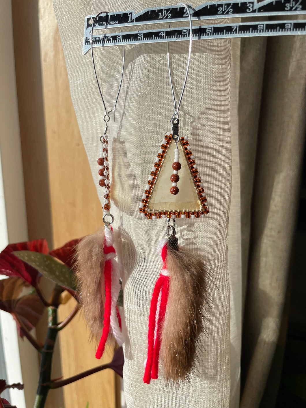 Seal Gut and Mink Auburn Piluuguq Earrings