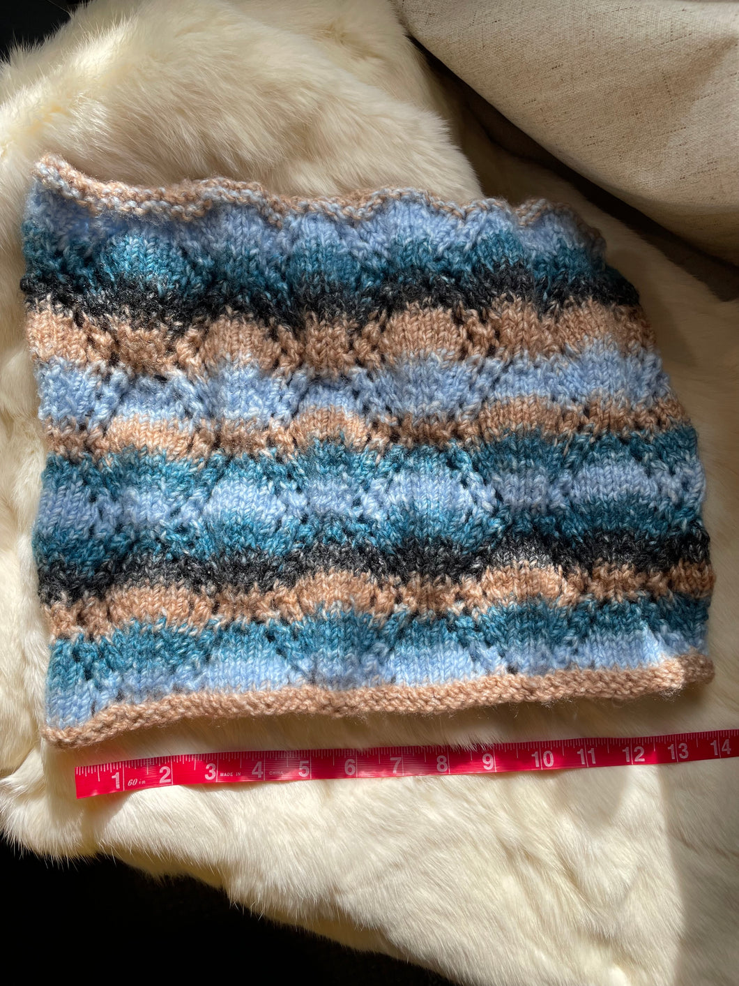 Adult Blue and Tan Neck Cowl