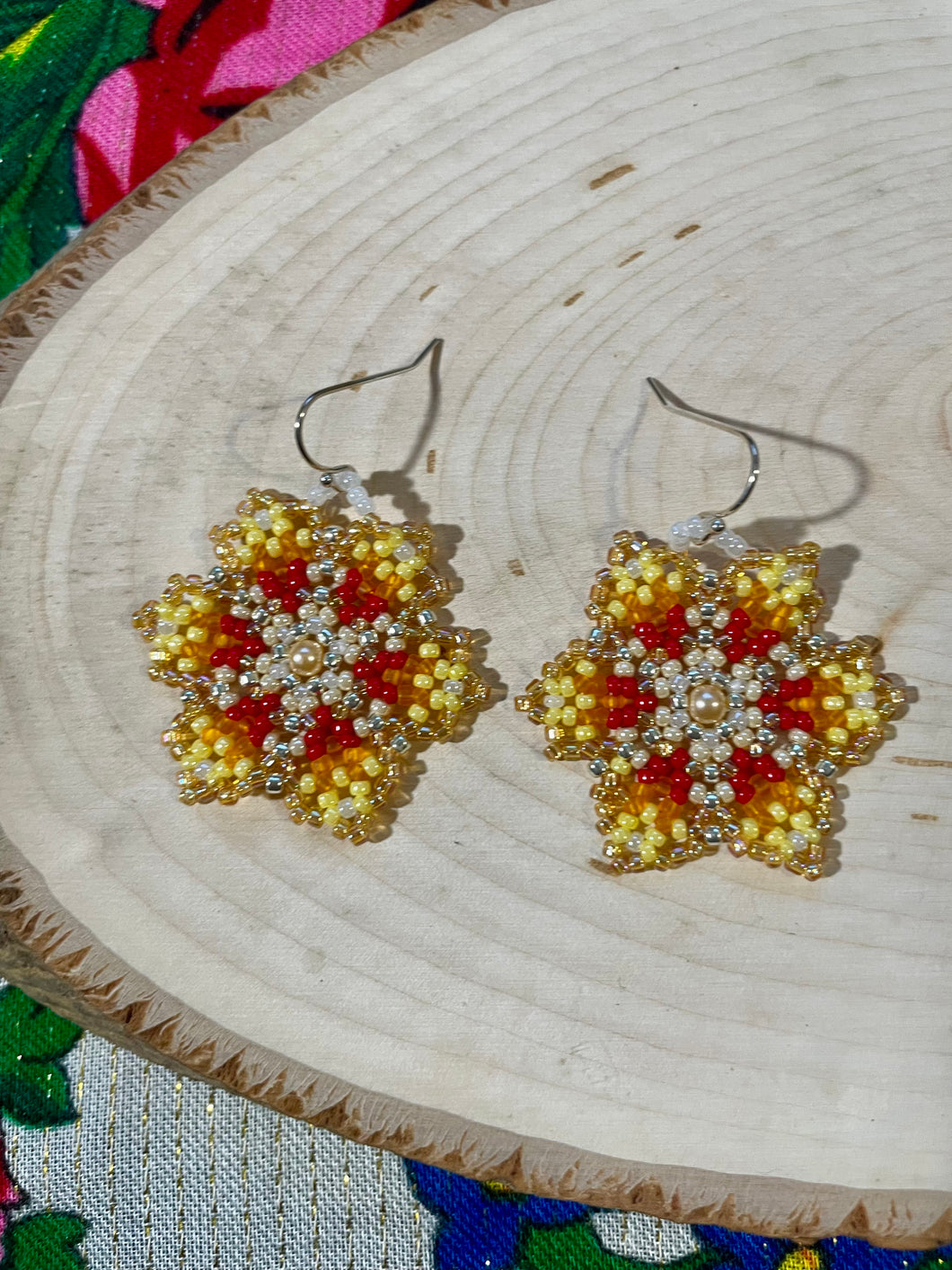 Yellow Sunset Flower Earrings