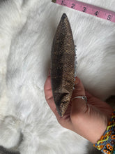 Load image into Gallery viewer, Fish skin clutch with beaded detail and suede lining
