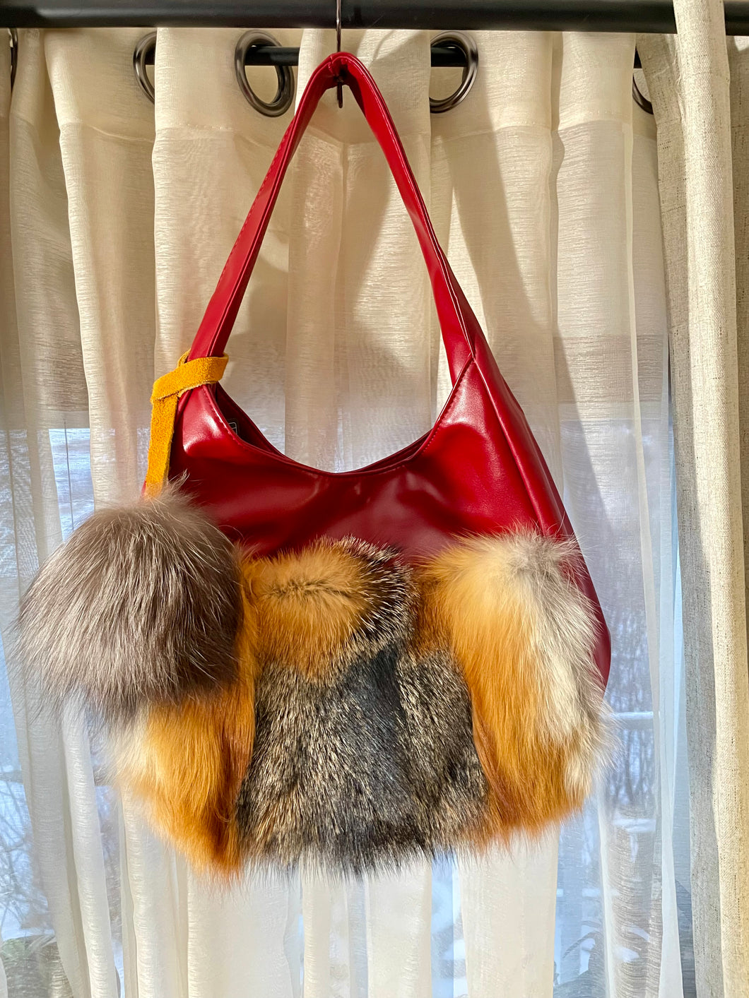 Red/Cross Fox Faux Leather Handbag