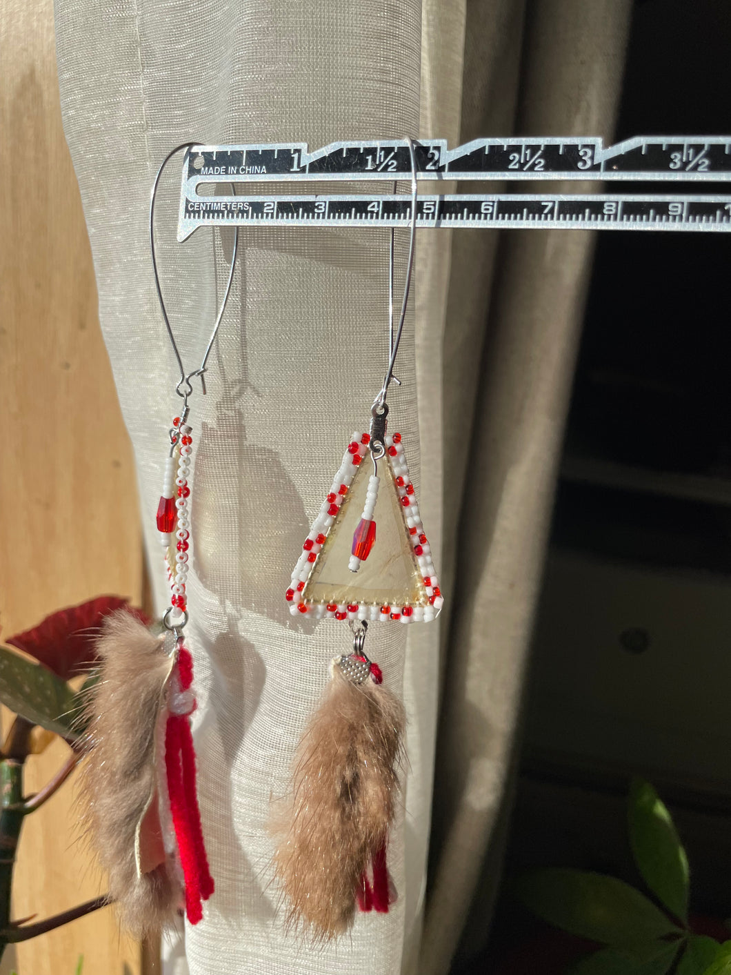 Seal Gut and Mink Red Piluuguq Earrings