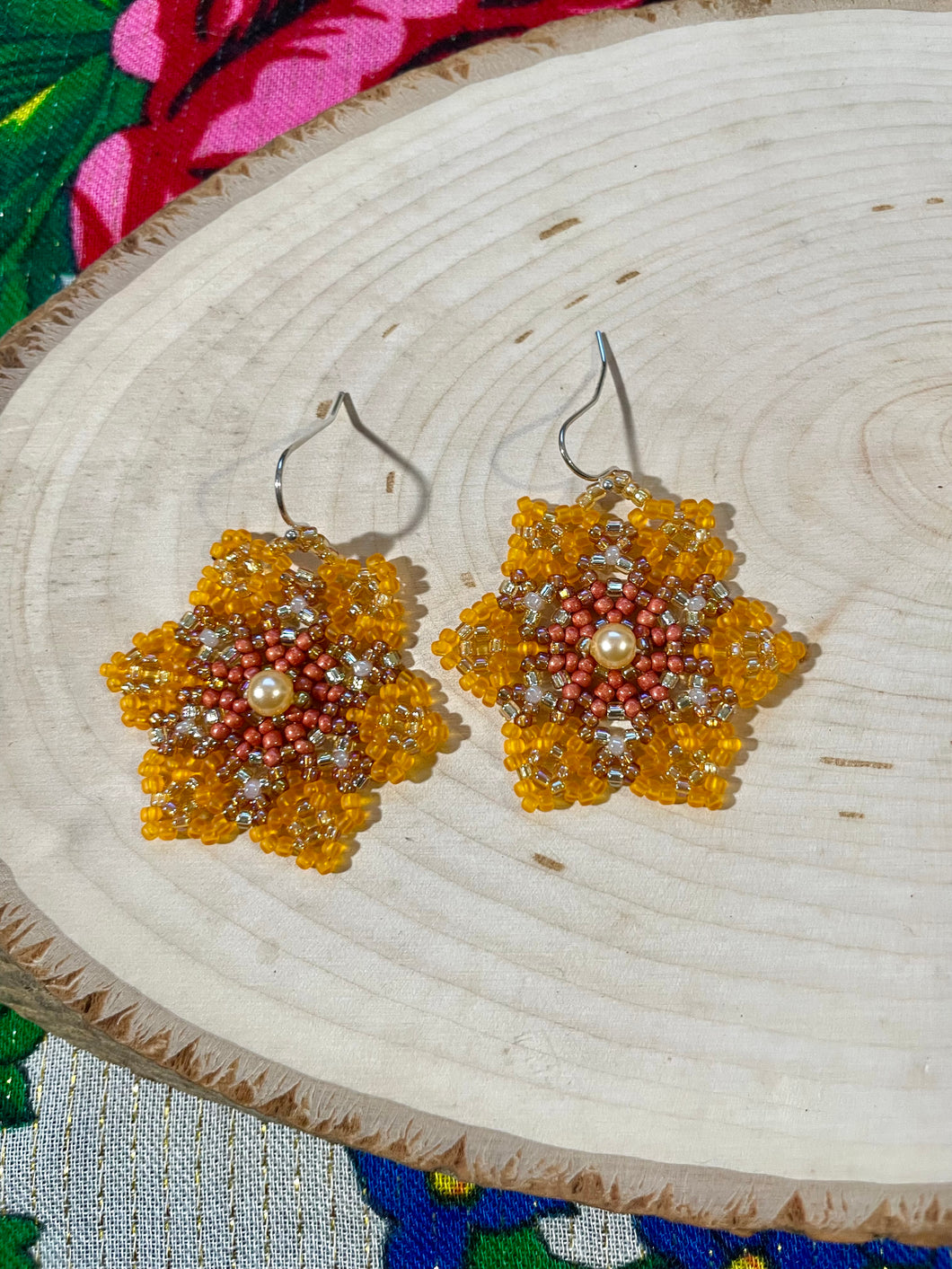 Orange Flower Earrings