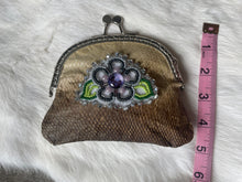 Load image into Gallery viewer, Fish skin clutch with beaded detail and suede lining
