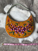 Load image into Gallery viewer, Crescent shaped, sage green purse with caribou hair tufting on moose hide.
